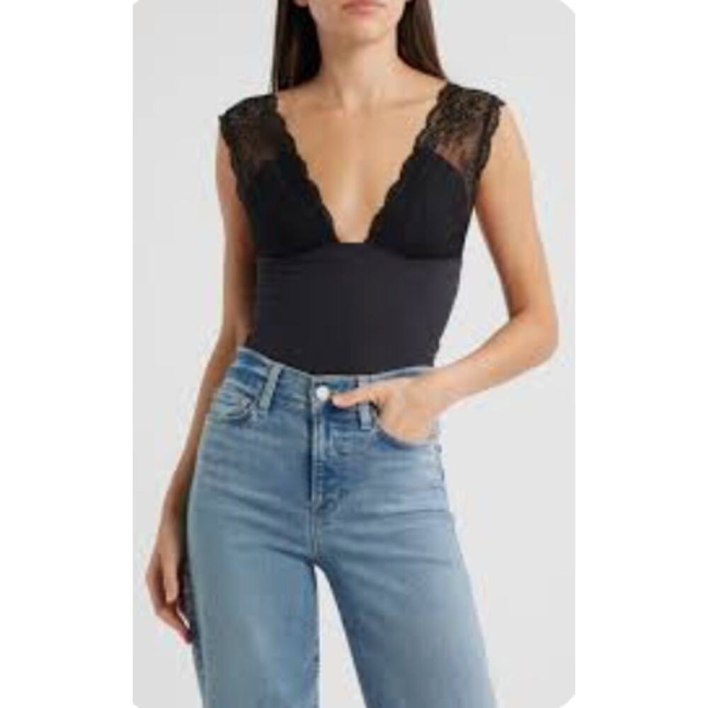 M Free People Intimately Black Lace Power Play Cami NWT